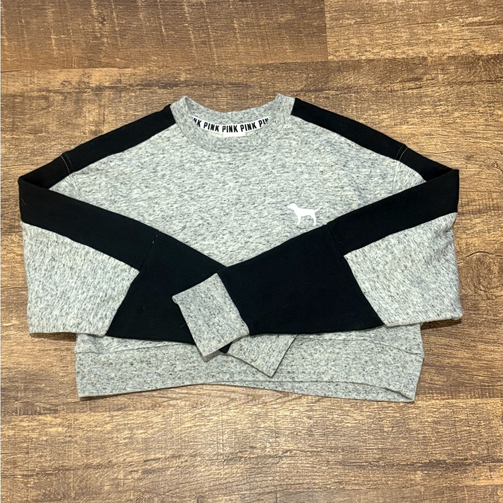 Victoria's Secret PINK Gray and Black Cropped Sweater located
